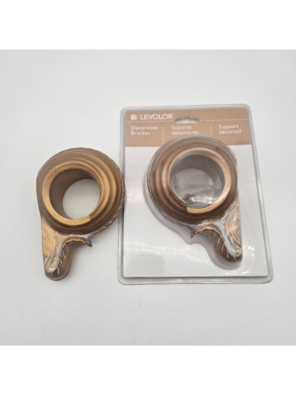 Levolor Calypso Distressed Gold Bracket Pair Swag Curtain Rod Holder